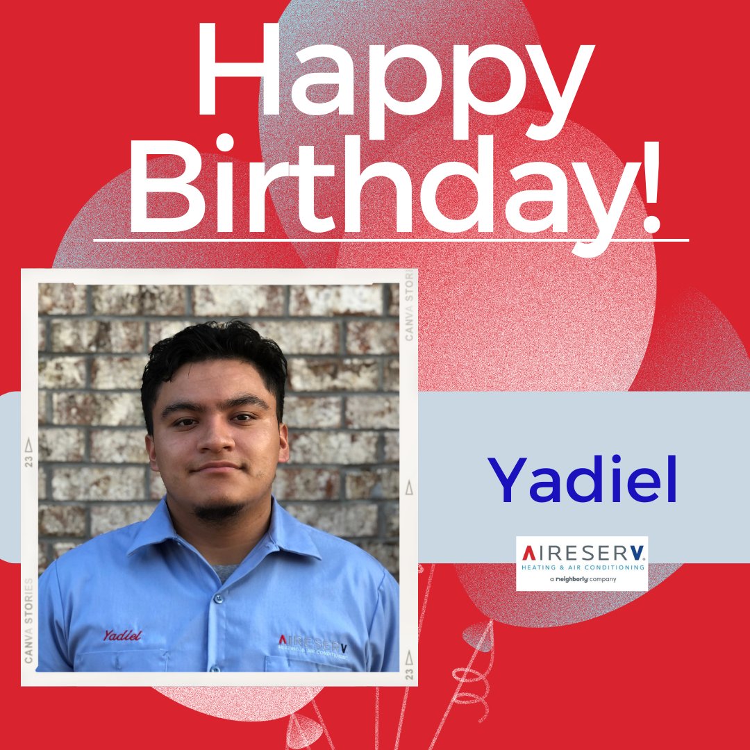 AireTipton's tweet photo. The team here at Aire Serv would like to wish our service professional, Yadiel, a very happy birthday! We hope that you have a great day today and we are so proud to have you on our team! https://t.co/SWpoeZ3kZU