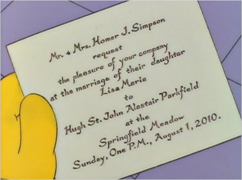 dailysimpsons's tweet photo. @DaveMirkin @PatinkinMandy "Lisa's Wedding," which took place 15 years in the future at the time it aired, now takes place 13 years in the past. https://t.co/HxVbsPcGOI