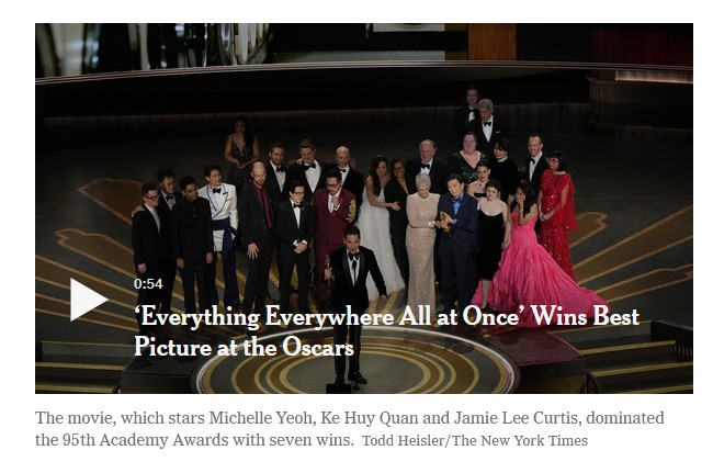 ‘Everything Everywhere All at Once’ Is Big Winner at the Oscars: seven awards, including for best picture, directing and in three of the four acting categories.
nytimes.com/2023/03/13/art…