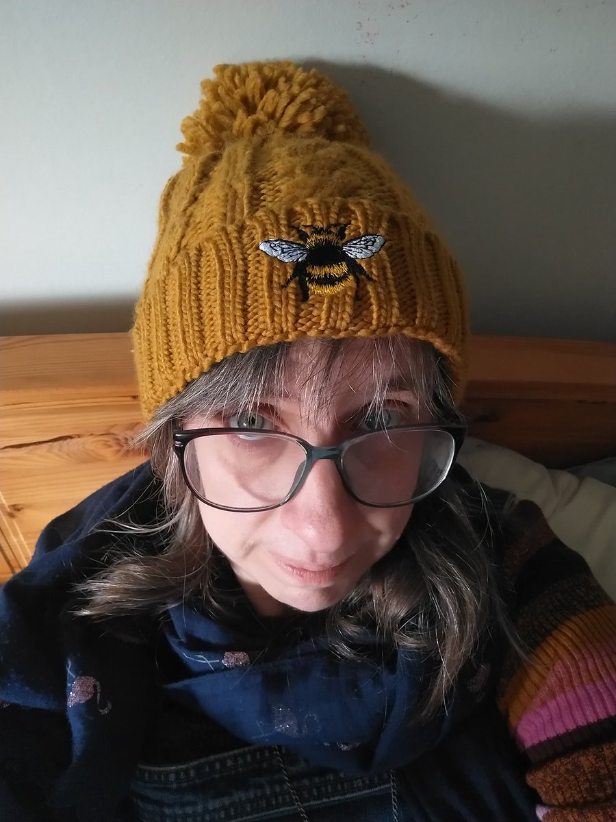 GeorgeKirkTales's tweet photo. I don't much like mother's day. It's full of weird expectations and is very unsettling. I do like this bee hat my boys gave me. It's perfect. #AuDHA #ActuallyAutistic #ADHD #nerodiverse https://t.co/HlPTcpa5a5