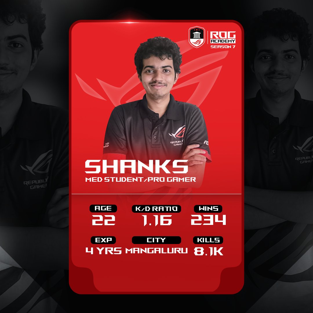 ASUS_ROG_IN's tweet photo. Meet Shashank Hemmadi, also known as Shanks, our team's IGL and a med student with aspirations of becoming a doctor. He is dedicated to his craft, studying and practicing, constantly striving to improve his skills.
#ROG #ROGIndia #ROGAcademy #MakingOfMasters #Gaming #Valorant https://t.co/llanJAXS3k