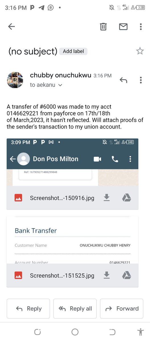 chubbytens's tweet photo. Two transactions were made on 8th of March,2023 to Uchenna Osinger but he hasn't received it while another transaction of #6000 was made to my account 0146629221 union bank bearing Chubby Henry Onuchukwu on 17th march,2023 but I hvnt received it. Pls do the needful https://t.co/VXHN69nqGj