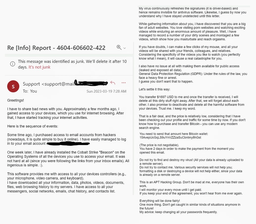 #scammers #fraudsters are more articulate now that they have #ChatGPT at their fingertips. Take a moment to read this #phishing #email. No typos. There are many red flags, poor grammar. The big one is the porn reference. Don't get caught off guard. #FPM2023 #tell2 @cetfassn