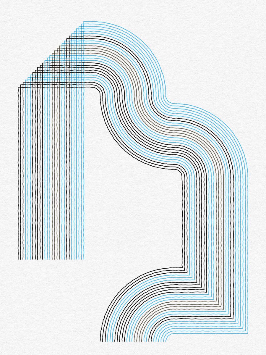 revdancatt's tweet photo. Sorted, colours along lines now.
Instead of randomising this it's using perlin noise to select which colour to use, meaning we tend to have these bands, which I prefer to random (so that's what we're having!)
#WiP #YYYYYY https://t.co/fBSJ5Pp7hV