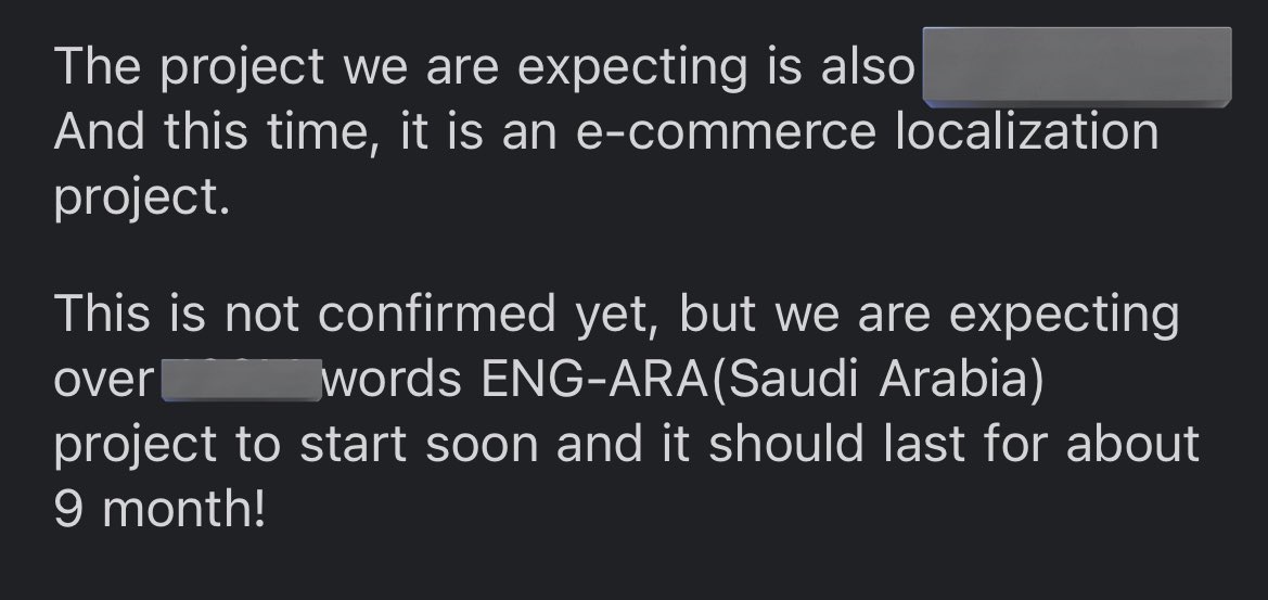 أبحث عن مُترجمين للعمل على مشروع تعريب لشركة بلجيكية.

المشروع لم يتم تأكيده إلى الآن، ولكن في حال تم سيكون بعقد عمل حر لمدة ٩ أشهر .

طُلاب الترجمة في المستويات الأخيرة وحديثي التخرج لا تترددون في التواصل معي حتى ولو لم يكن لديكم خبرة
بالتوفيق للجميع 🙏🏻
#المترجم_في_خدمة_المترجم