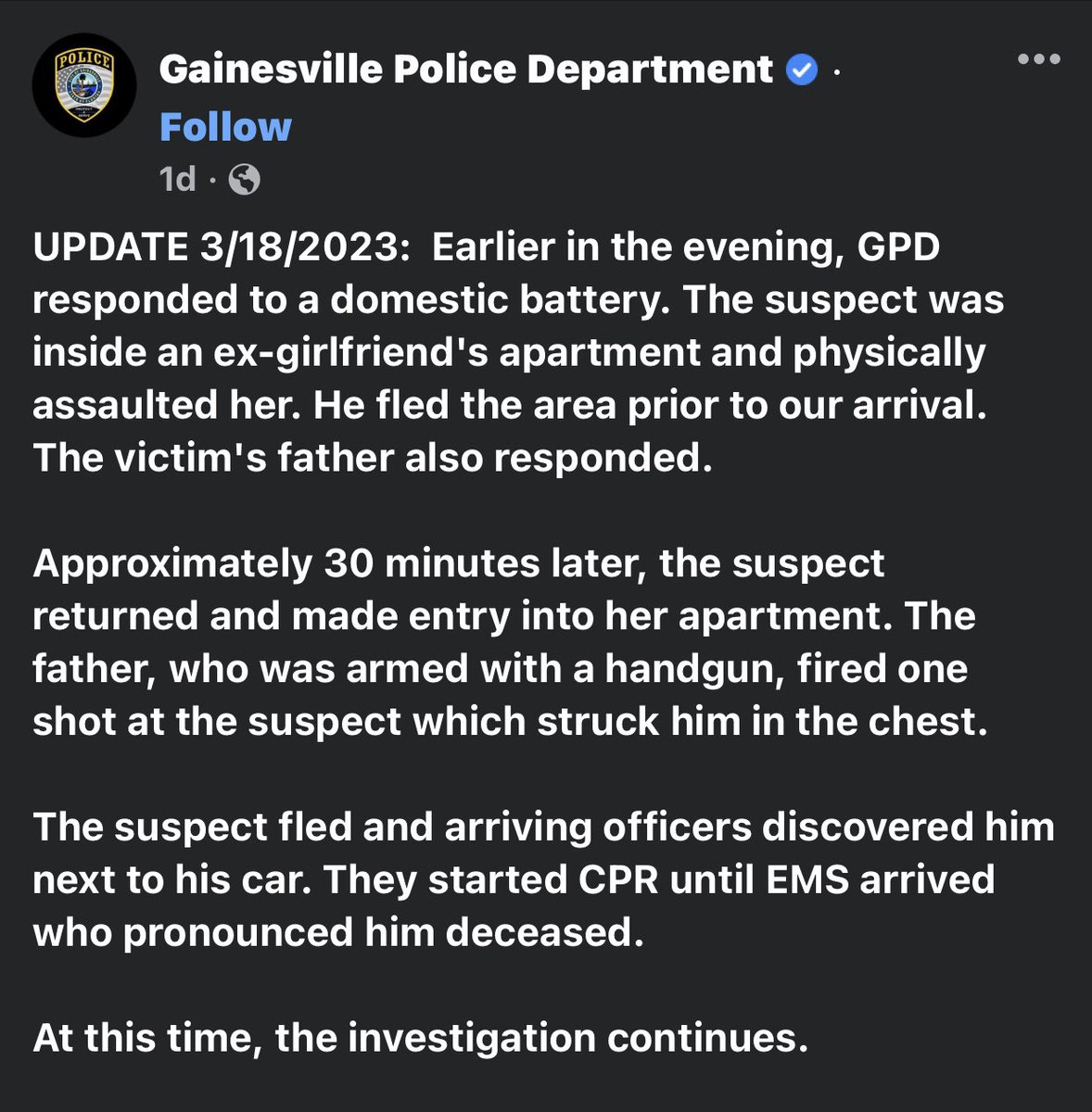Suite_Tea's tweet photo. Dude broke into his ex’s apt, assaulted her, and fled before the cops got there. 

Her dad came too. 

30 mins later, the guy broke into his ex’s apt AGAIN and her dad put a hot one in his CHEST soon as he stepped inside. 

Fuck around and find out season has no respect of person https://t.co/nekqrTCVhU