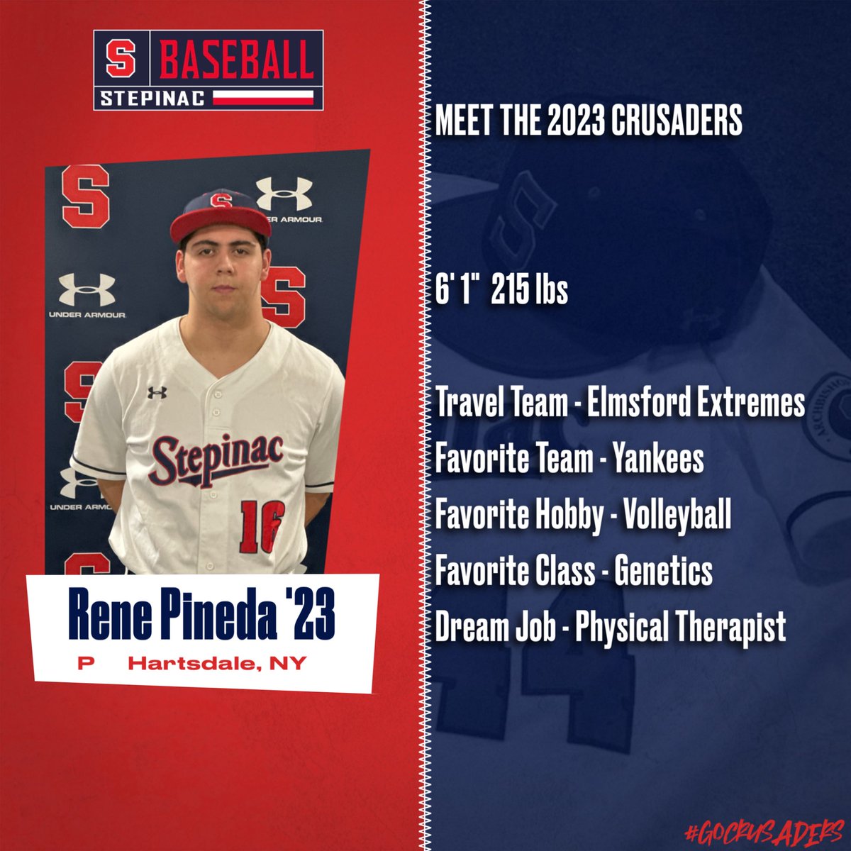 Step_Baseball's tweet photo. Meet the Crusaders! We continue to meet the 2023 Stepinac Varsity Baseball Team with Seniors Matt Pipcinski, Charles Brown & Rene Pineda! #GoCrusaders #WILL
#StepinacHighSchool #StepinacBaseball
@StepinacSports @StepinacHS https://t.co/ALaU1kT5M5