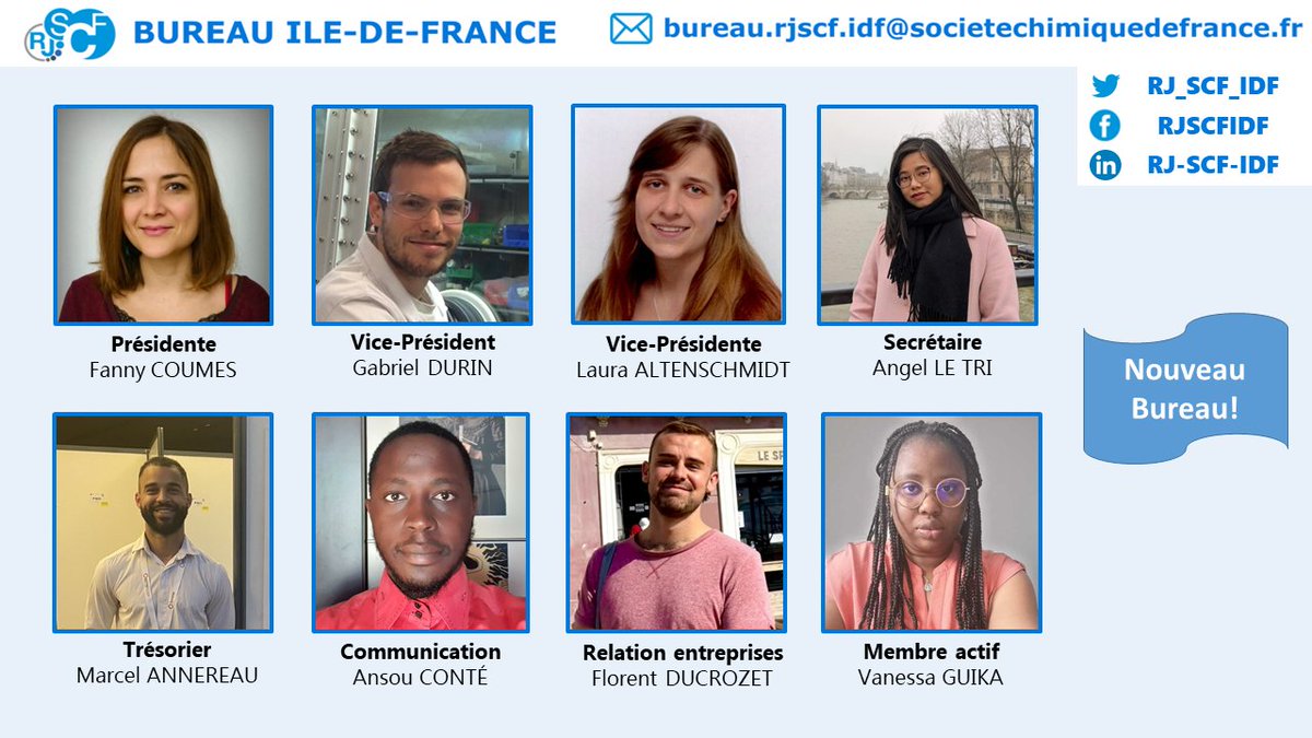 La section Île-de-France du réseau jeunes de la Société Chimique de France @reseauSCF vous présente son nouveau bureau qui vous accompagnera jusqu'en 2024!
