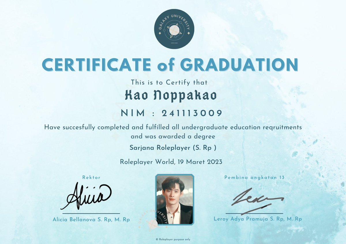@kmdy0ung <a href="/jgendral/">Sergaf, Wright.</a> <a href="/agustd_ofbts/">phile</a> ️️
️️
️️
"Terima kasih kepada Andhika selaku perwakilan angkatan 13, dengan ini saya serahkan sertifikat kepada Adhika wardana ( @kmdy0ung ) serta Kao noppakao ( <a href="/agustd_ofbts/">phile</a> ) dinyatakan lulus dari Galaxy University, silakan turun Terima kasih" 

️️
️️
️️