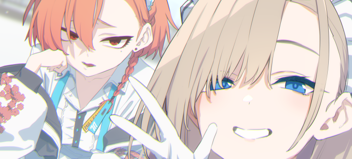 neru (blue archive) multiple girls 2girls mole blue eyes mole under eye looking at viewer orange hair  illustration images