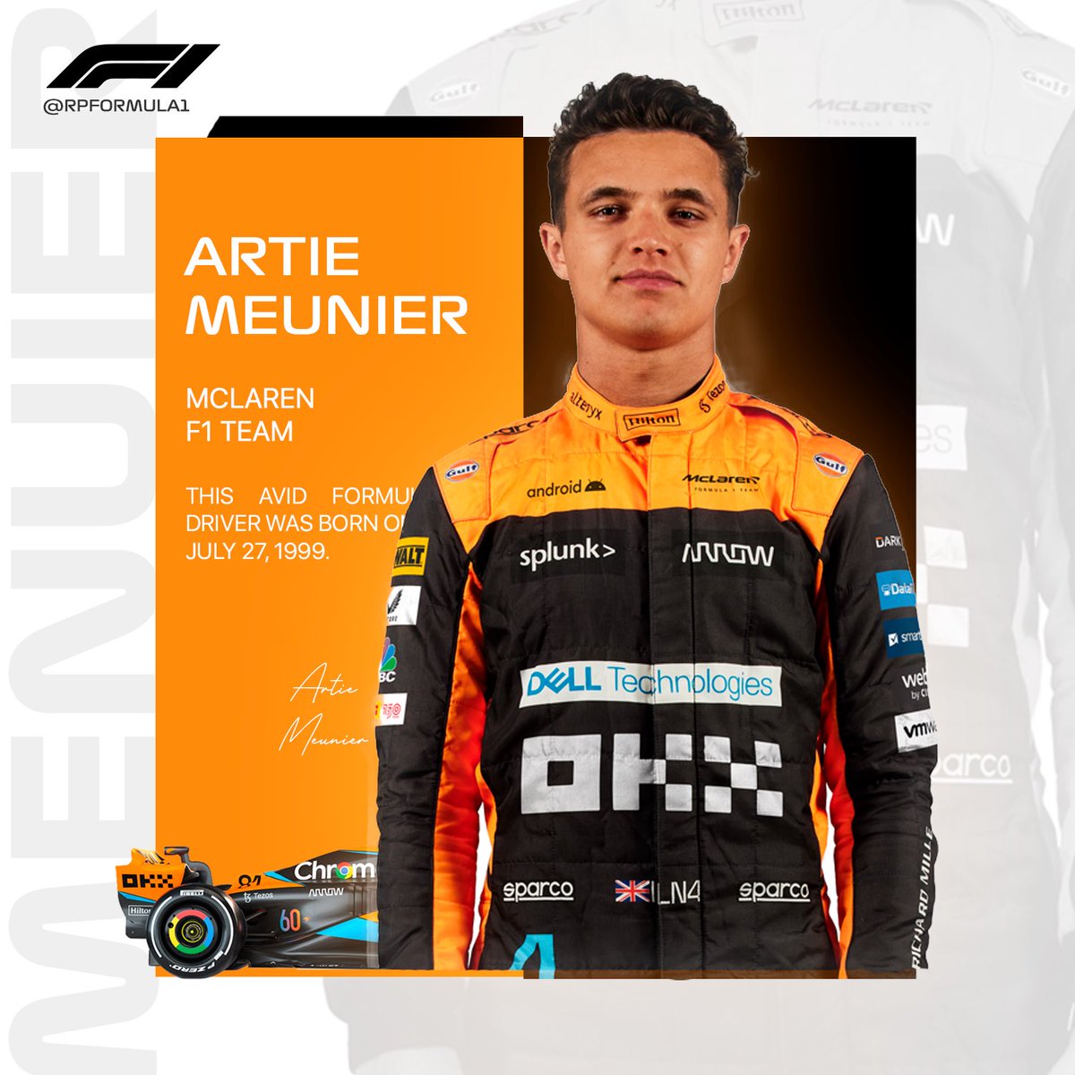 RPFormula1's tweet photo. 𝖣𝗋𝗂𝗏𝖾𝙧𝙨 | 𝖥𝟣®: 𝗠𝗰𝗟𝗮𝗿𝗲𝗻 𝖳𝖾𝖺𝗆.

La escudería británica McLaren busca conseguir una victoria con los pilotos Thomas, Lando y Artie. https://t.co/oPh3c14IE1