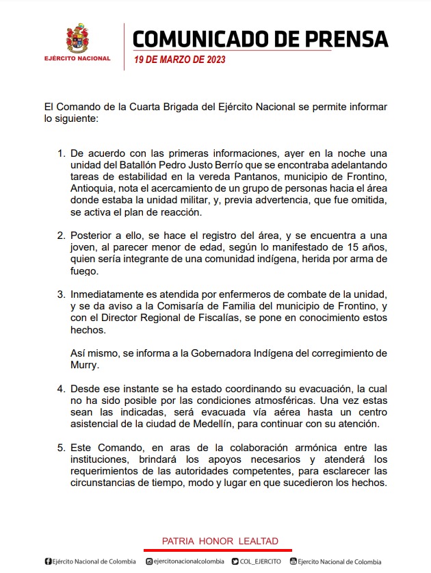 #ComunicadoDePrensa
La #CuartaBrigada del @COL_EJERCITO se permite informar a la opinión pública lo siguiente: 👇🏽