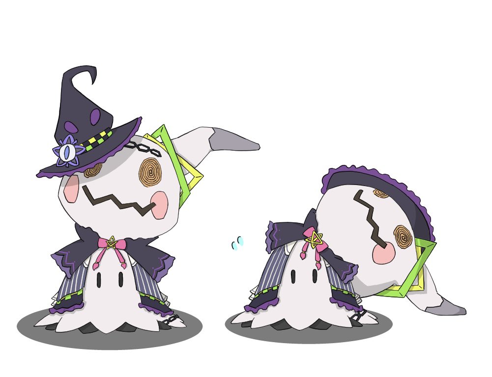 mimikyu ,murasaki shion hat no humans witch hat pokemon (creature) white background simple background capelet  illustration images