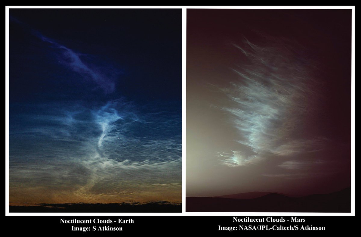 mars_stu's tweet image. Noctilucent clouds on two worlds...
