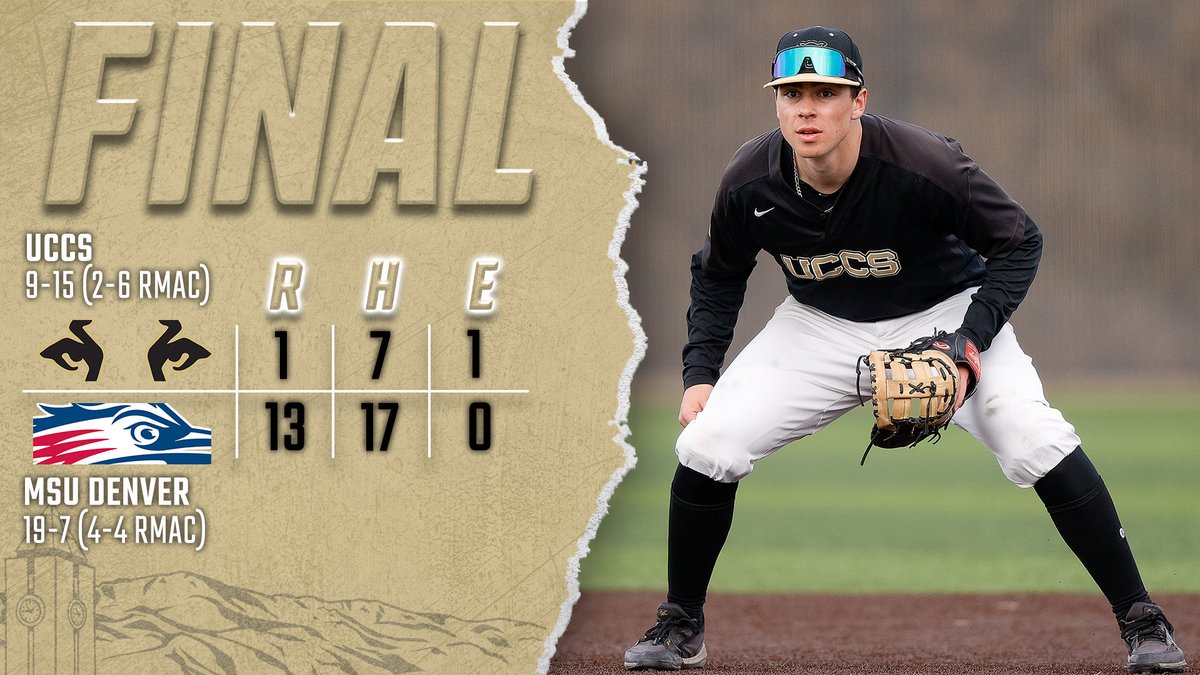 UCCSBaseball's tweet photo. FINAL | UCCS 1️⃣, MSUD 1️⃣3️⃣
⚾ Madison: 3-for-3, RBI, 2 Doubles
⚾ Samorano: 1-for-2, Run, Double
⚾ Sehr: 1-for-3, Walk
⚾ Owens: L (1-1), 2.0 IP, 1 Hit, 1 Run, 2 Ks
📅: UCCS will play host to CSU Pueblo on Tuesday at 3 p.m. in a non-conference game
#GoMountainLions #RMACbase https://t.co/Q0W8QhgciW