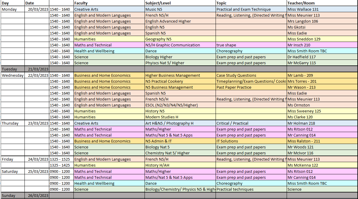 Another full week of Supported Study on offer: