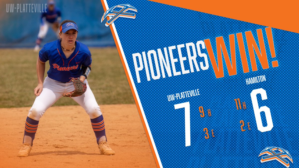 Pioneers finish the day 2-0 with a 7-6 win over Hamilton! #SwingTheAxe 
<a href="/UWPlattSoftball/">UW-Platteville Softball</a> #uwp #uwplatteville #platteville
