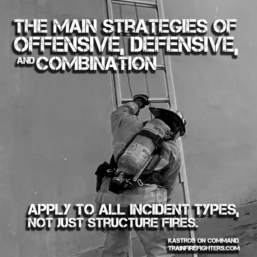 trainffs's tweet photo. For example, a wildland #fire could have a combination strategy whereby crews are attacking the fire directly (offensive) while ahead of the fire they are planning on structure defense (defensive). The same three modes likewise apply to other incidents. #kastrosoncommand https://t.co/pyMk9gALBC