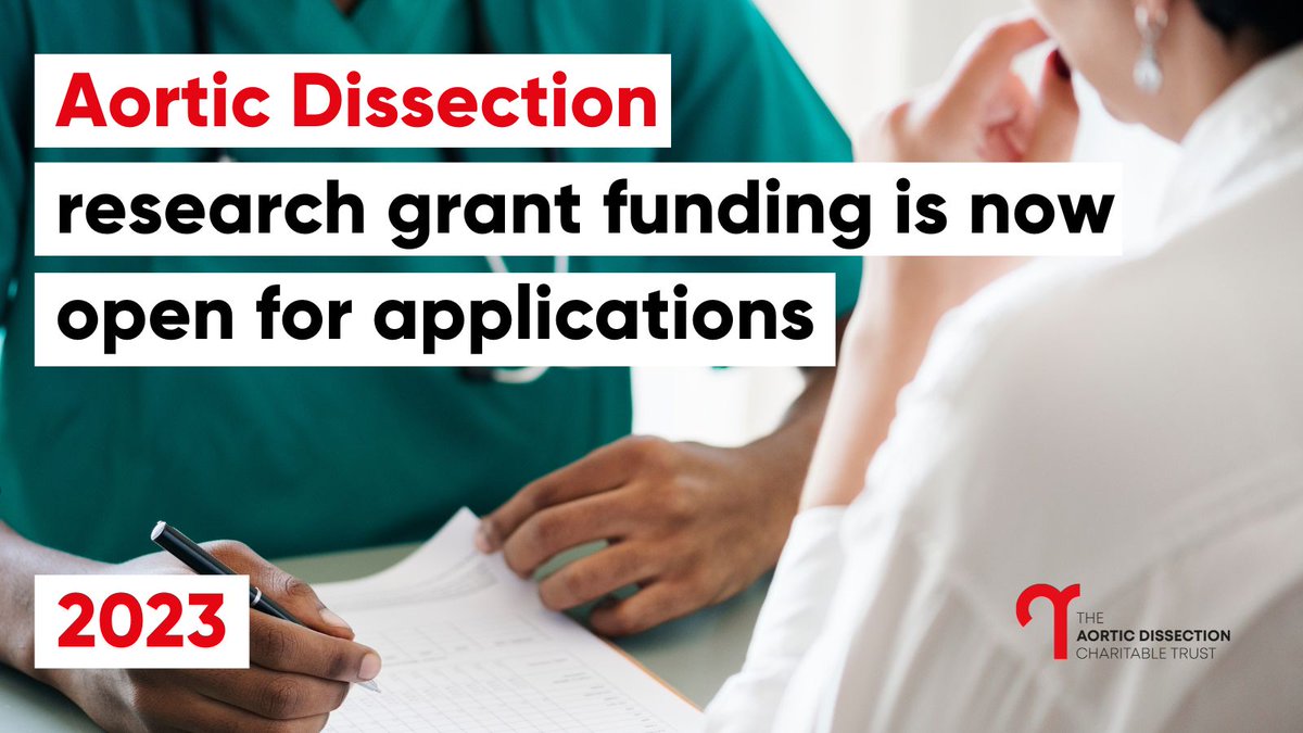 #Aortic dissection grants are now available. 
For 2023, we are thrilled to announce that we are accepting applications for #researchgrant funding. Closing on 6th June.

See full details bit.ly/AD-grants

#medicalresearch #medical #research #whywedoresearch