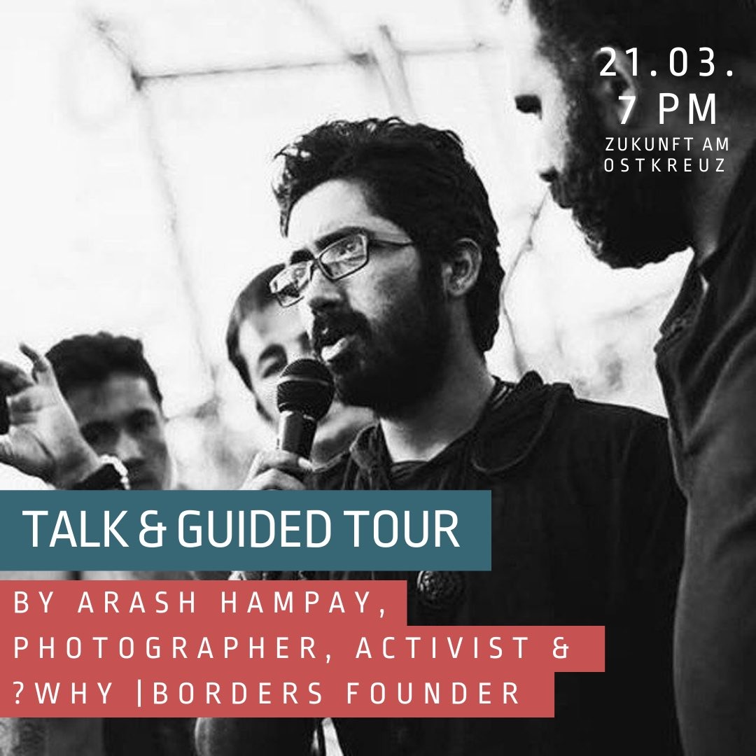 ÜberGrenzen Kollektiv (@uebergrenzen) on Twitter photo On Tuesday 7 pm we will host the vernissage of the <a href="/whyborders/">whyborders</a> exhibition @ZukunftOstkreuz. Photographer, activist and ?WHY|BORDERS initiator <a href="/ahampay/">Arash Hampay آرش همپای</a> will open the evening with an introduction to the works of the participating artists. On Tuesday 7 pm we will host the vernissage of the <a href="/whyborders/">whyborders</a> exhibition @ZukunftOstkreuz. Photographer, activist and ?WHY|BORDERS initiator <a href="/ahampay/">Arash Hampay آرش همپای</a> will open the evening with an introduction to the works of the participating artists.