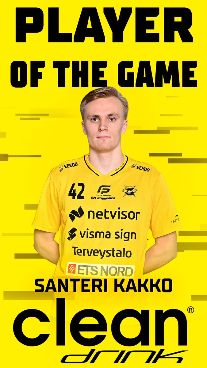 SaiPaSB's tweet photo. #CleanDrink Player of the Game : Ratkaisijan viitan harteilleen kietaissut Santeri Kakko🔥

#saipasb #ylpeästikeltamusta #salibandy #fliiga #inssidivari https://t.co/u0yYhteXGC