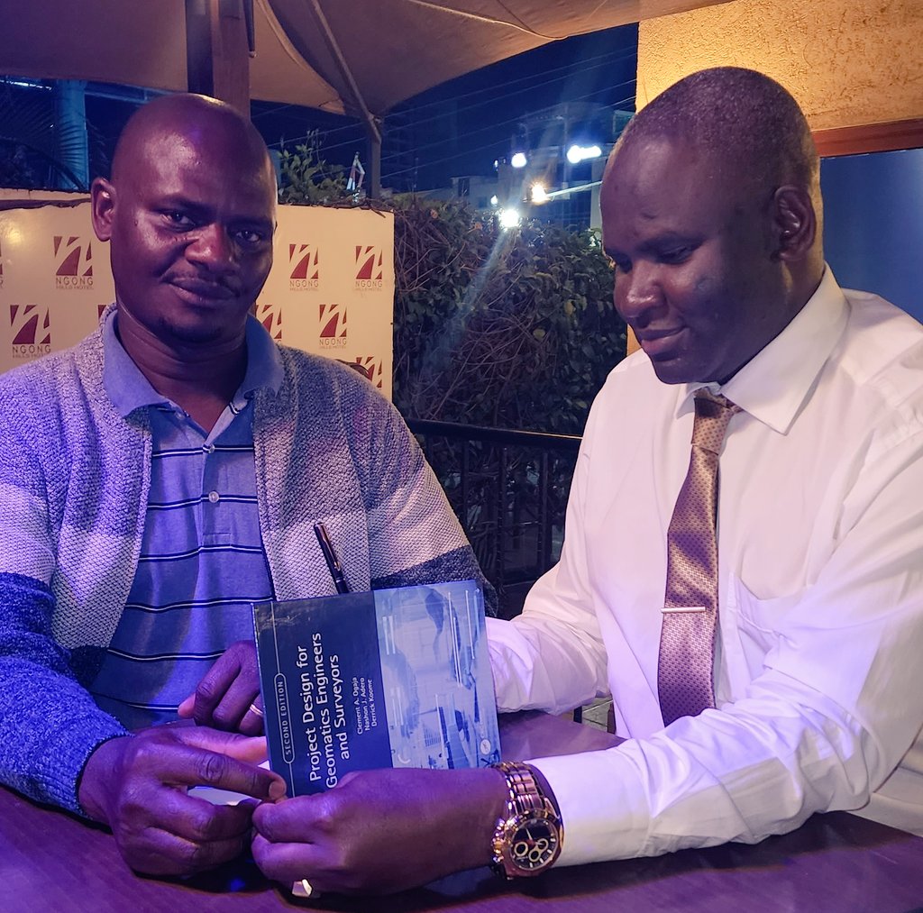 #MondayMotivation: Interest building among Kenyan #surveyors in new  practice-oriented #Geomatics book co-authored by <a href="/uonbi/">University of Nairobi</a> alumni. Co-author <a href="/hopadero/">Nashon J. Adero</a> presenting <a href="/pauldatche/">paul datche</a> advance copy, ahead of official release on March 23. Read next post for more on ordering your copy.