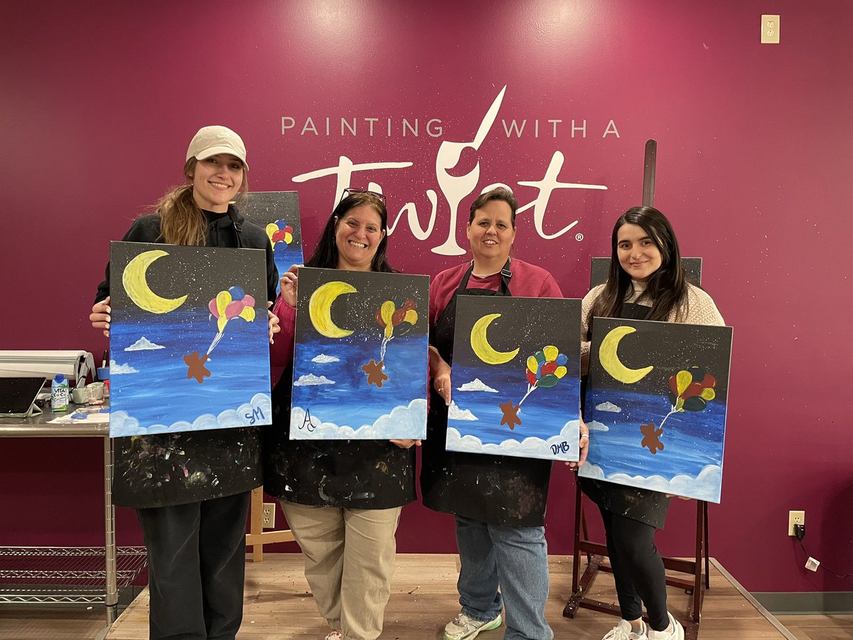 amaldrufeu0608's tweet photo. Paint with a Twist with part of my amazing 2nd grade team!!! Don’t judge the art piece, the real art is in the relationship and team@building!!! @StehlikES_AISD @DBurrell21 @Ms_Suastes https://t.co/nEJdkYPXaI