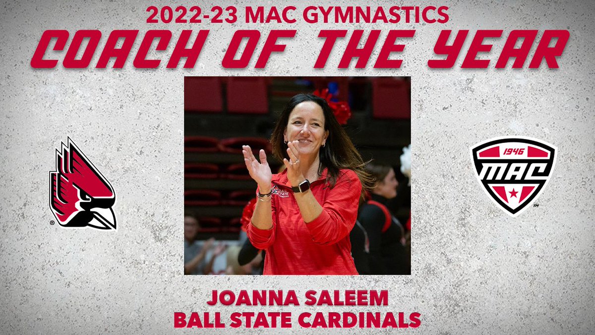 Huge congratulations to our 2022-23 Gymnastics Coach of the Year: <a href="/BallStateGYM/">Ball State Gymnastics</a>'s Joanna Saleem!🤩

#WeFly | #MACtion