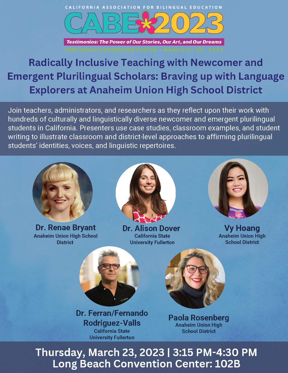 Getting ready for #CABE2023? Come join @DrRenaeBryant, Ferran Valls & @AnaheimUHSD  teachers for a conversation about #RadicallyInclusiveTeaching with #Newcomer & Emergent #Plurilingual Students @TCPress @CABEBEBILINGUAL @csufcoe @NABEorg  @TeachFX #ell #mll #langchat