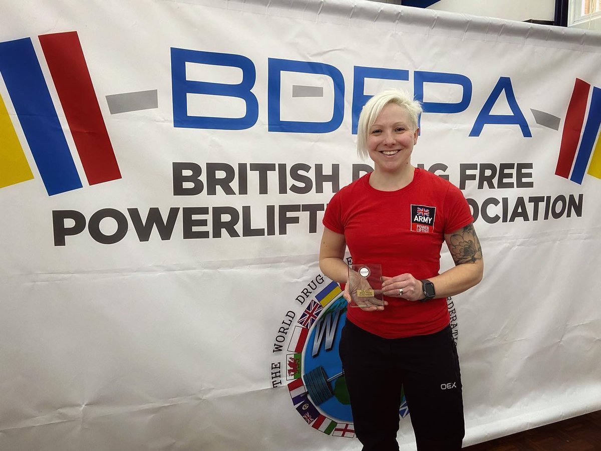 AliBooker_RD's tweet photo. A privilege as ever to represent Army Powerlifting at the BDFPA national single lift Championships today ποΈ
π Benchpress winner in the 63 kg class.
π΄ @ArmySportASCB
β«οΈ @British_APU
#ArmySport #ArmyPowerlifting #ArmyReservist https://t.co/s4f1Zk2zxe