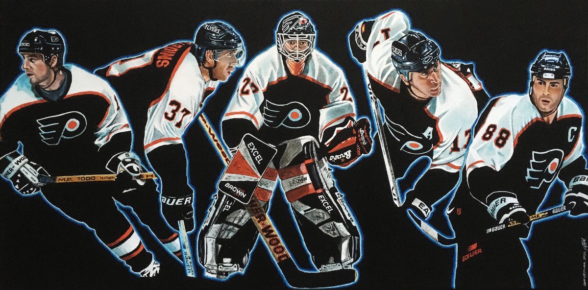 I think I'll have to update my @NHLFlyers picture, did one 33 years ago. Did this other one last year, I paint a little better now. @FlyersNation @FlyersAlumni @GrittyNHL @FlyersCharities #philadelphiaflyers #Philadelphia @ctherien6 @SnowTheGoalie @88EricLindros @John_LeClair10