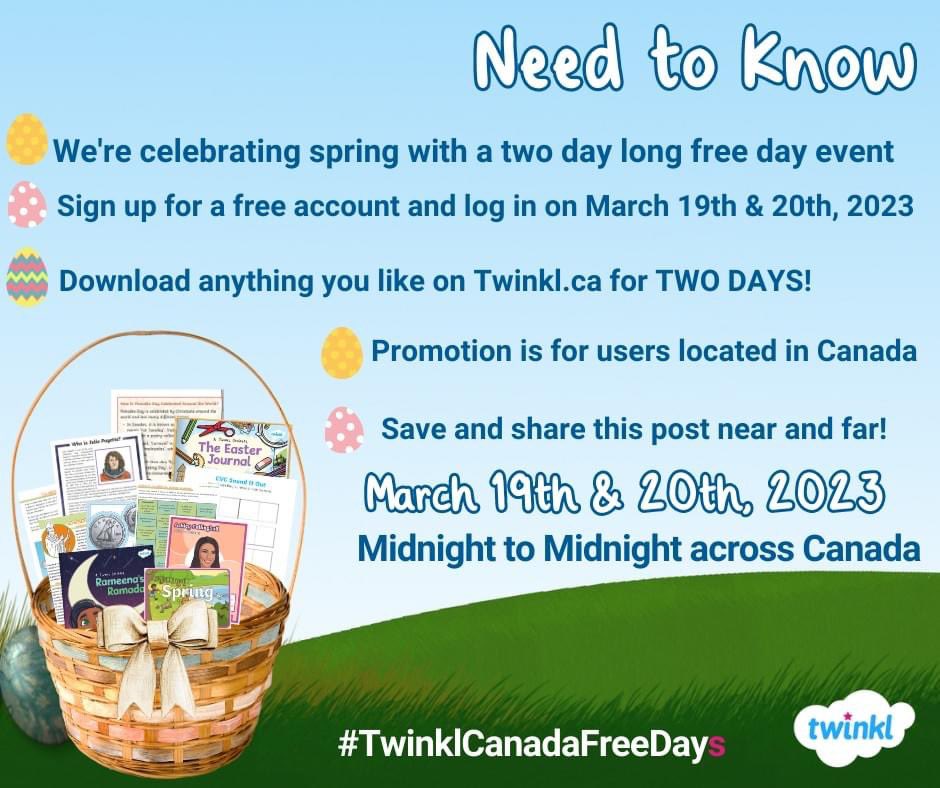 Are you a teacher in Canada? Log on to Twinkl.ca today and tomorrow &amp; share this far and wide!! 🇨🇦 #twinklcanadafreedays
