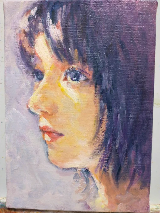 サボってた油絵いちお完成
髪型ボブにしてスッキリさせました✂

#私のヤバい初手と完成
#oilpainting 