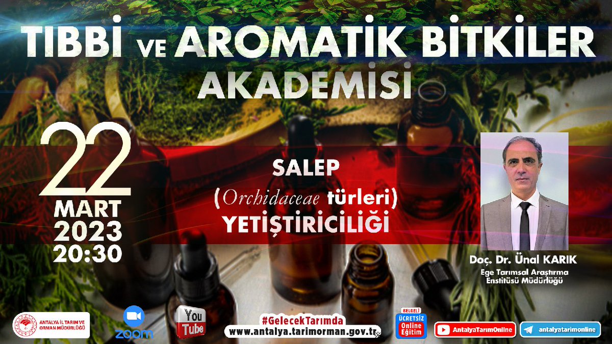 antalyailtarim's tweet photo. #TabAkademisi-19

@Egetarimsal'dan
Doç.Dr.Ünal Karık  ile

📌22 Mart 20:30

🔹Salep Yetiştiriciliği 
🔹Orchidacaea Türleri 

#GelecekTarımda
#TarımAntalyada

Eğitim Grubu için;
👇👇👇👇👇👇👇
https://t.co/vxIRc6Fhn5

@VahitKirisci @ersinyazici1 @gokhankaraca_

#Antalya https://t.co/VQvzkysfsm