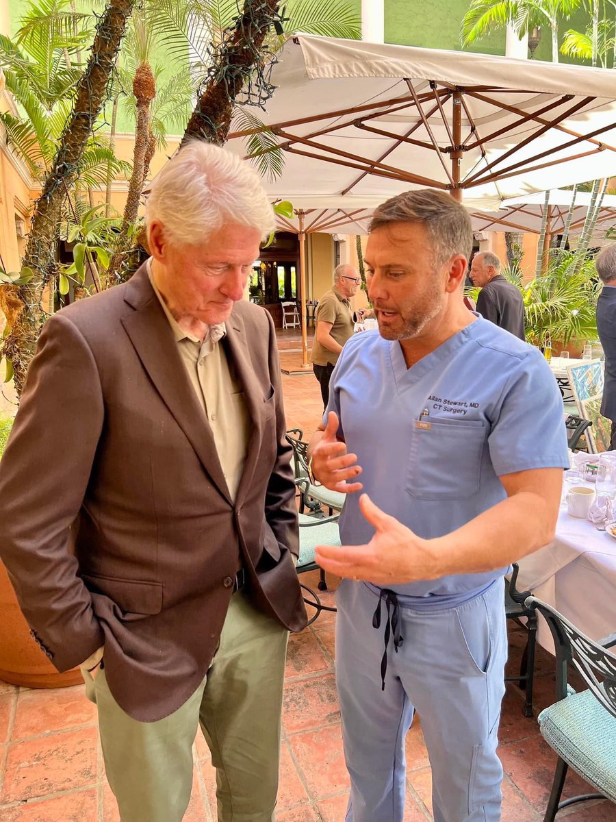 Donatella Arpaia (@donatellaarpaia) on Twitter photo It was lovely to spend time with President <a href="/BillClinton/">Bill Clinton</a>, celebrating the 19-year anniversary of his life saving heart surgery performed by my husband, Dr. Allan Stewart. The reunion between doctor and patient made for a heartfelt afternoon. ❤️ It was lovely to spend time with President <a href="/BillClinton/">Bill Clinton</a>, celebrating the 19-year anniversary of his life saving heart surgery performed by my husband, Dr. Allan Stewart. The reunion between doctor and patient made for a heartfelt afternoon. ❤️
