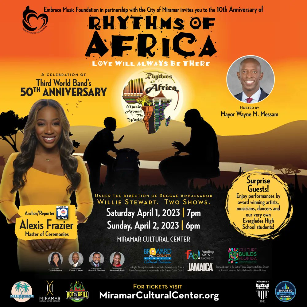 drumatix's tweet photo. Only 2 weeks to go! Did you get your ticets as yet? The April 2nd show will be Emceed by @AlexisfrazierTV! We can't wait! Get your tickets today! Support the @evergladeshs students and #roa10years and 50 years of @ThirdWorldBand with the #reggaeambassador @AfrazierWPLG https://t.co/qdebzZom9k