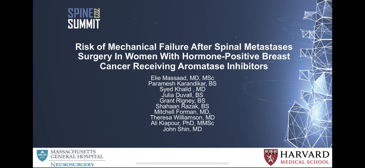 ElieMassaadMD's tweet photo. Was great to present our work from @MGHNeurosurg on mechanical failures in breast Ca spine mets for patients at-risk of bone loss. Thanks @spinesection for a wonderful meeting in Miami ☀️ https://t.co/4IoUGlbXpT