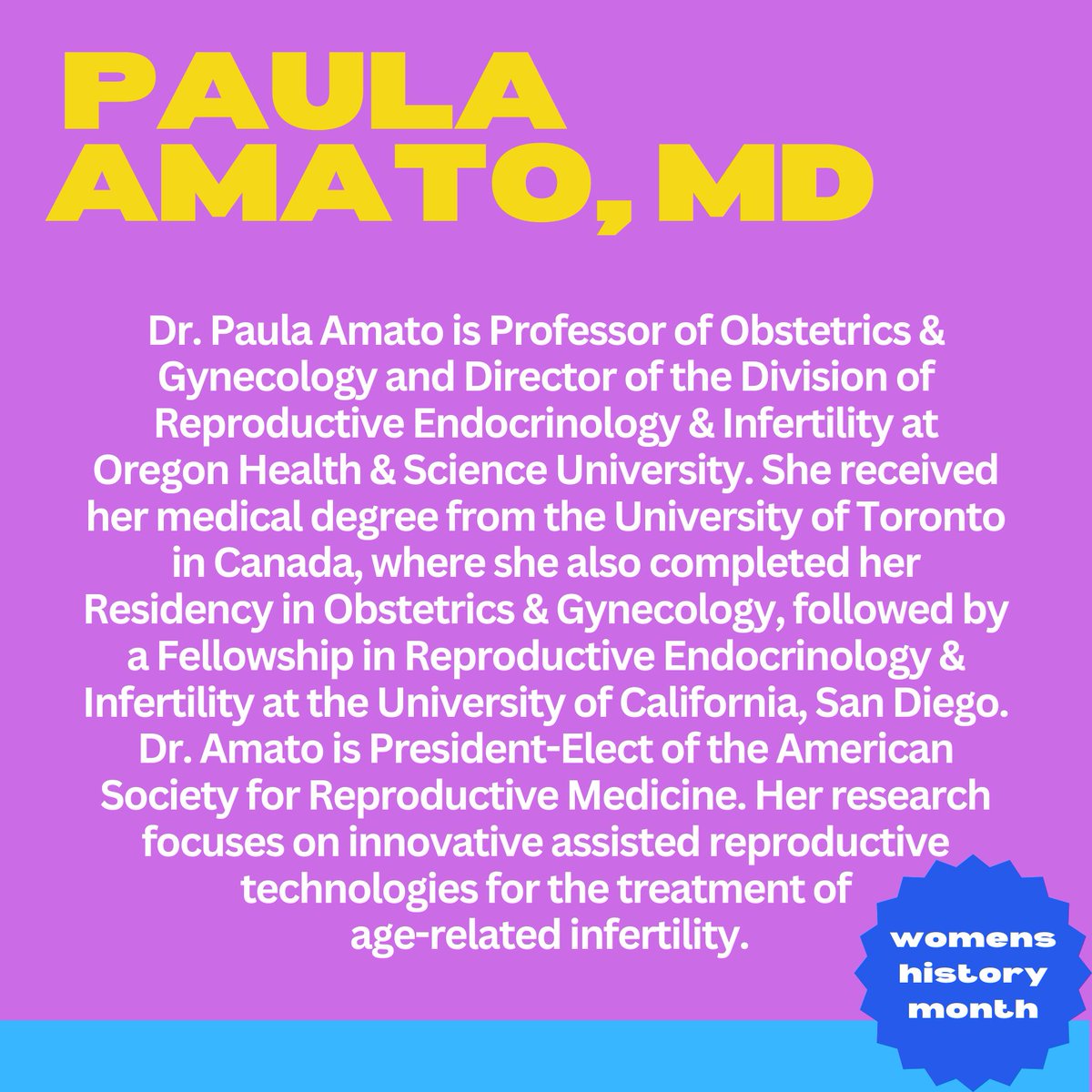Women at ASRM get the job done 💪 All month long for #WomensHistoryMonth we are going to highlight an ASRM leader. Next up: Dr. Paula Amato✨
