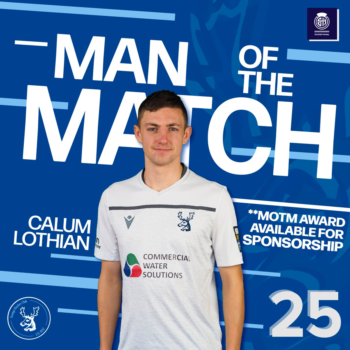 grangehockey's tweet photo. With another fierce Edinburgh Derby complete, our Grange M1s maintain pole position of the Scottish Premiership🦌

One stag in particular was recognised for his continued effort on and off the pitch. This week’s Man of the Match is No.25 Calum Lothian👏🏼👏🏼
#stagarmy #motm #grange https://t.co/THiUnzdqmo