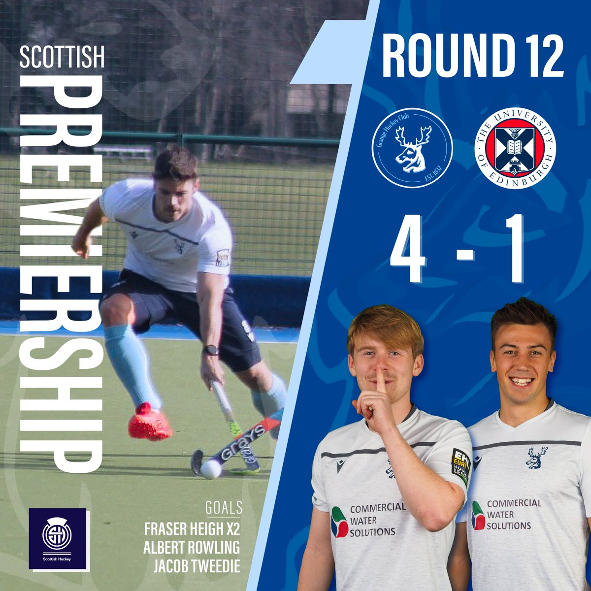 grangehockey's tweet photo. With another fierce Edinburgh Derby complete, our Grange M1s maintain pole position of the Scottish Premiership🦌

One stag in particular was recognised for his continued effort on and off the pitch. This week’s Man of the Match is No.25 Calum Lothian👏🏼👏🏼
#stagarmy #motm #grange https://t.co/THiUnzdqmo