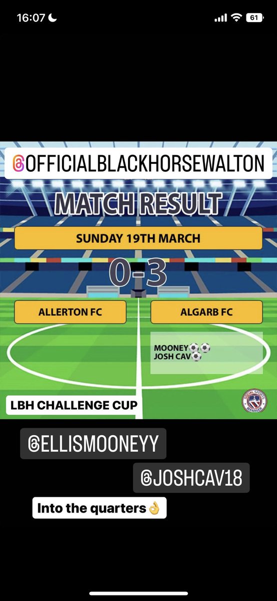 AlgarbFC's tweet photo. Quality today in the cup dominated the game with a 3-0 win👌
⚽️x2 @ellismooneyy
⚽️ @joshcavanagh11
MOTM - @jackoleary26 👏
#UpTheGarb 🟡⚫️ https://t.co/kyPDXayUsH