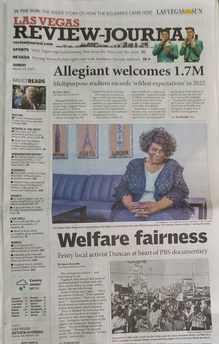 I can't wait to watch the "Storming Ceasars Palace" documentary <a href="/VegasPBS/">Vegas PBS</a> <a href="/PBS/">PBS</a> <a href="/IndependentLens/">Independent Lens</a> tomorrow night. Ruby Duncan made the front page of the <a href="/reviewjournal/">Las Vegas Review-Journal</a> today. Local history worth learning if you are not in the know 🌞
