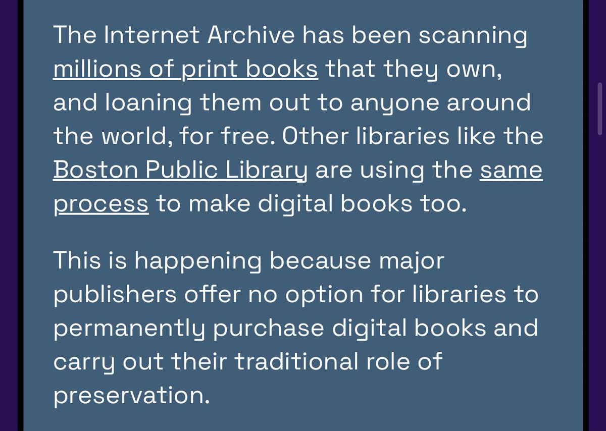 noscomunias's tweet photo. hey i dont normally talk a lot about Things Happening but the current case with the internet archive is extremely important for freedom of access to information and a gutwrenching attack on library services and i just want everyone to be fully aware of what’s happening https://t.co/aKPQpeWaqh