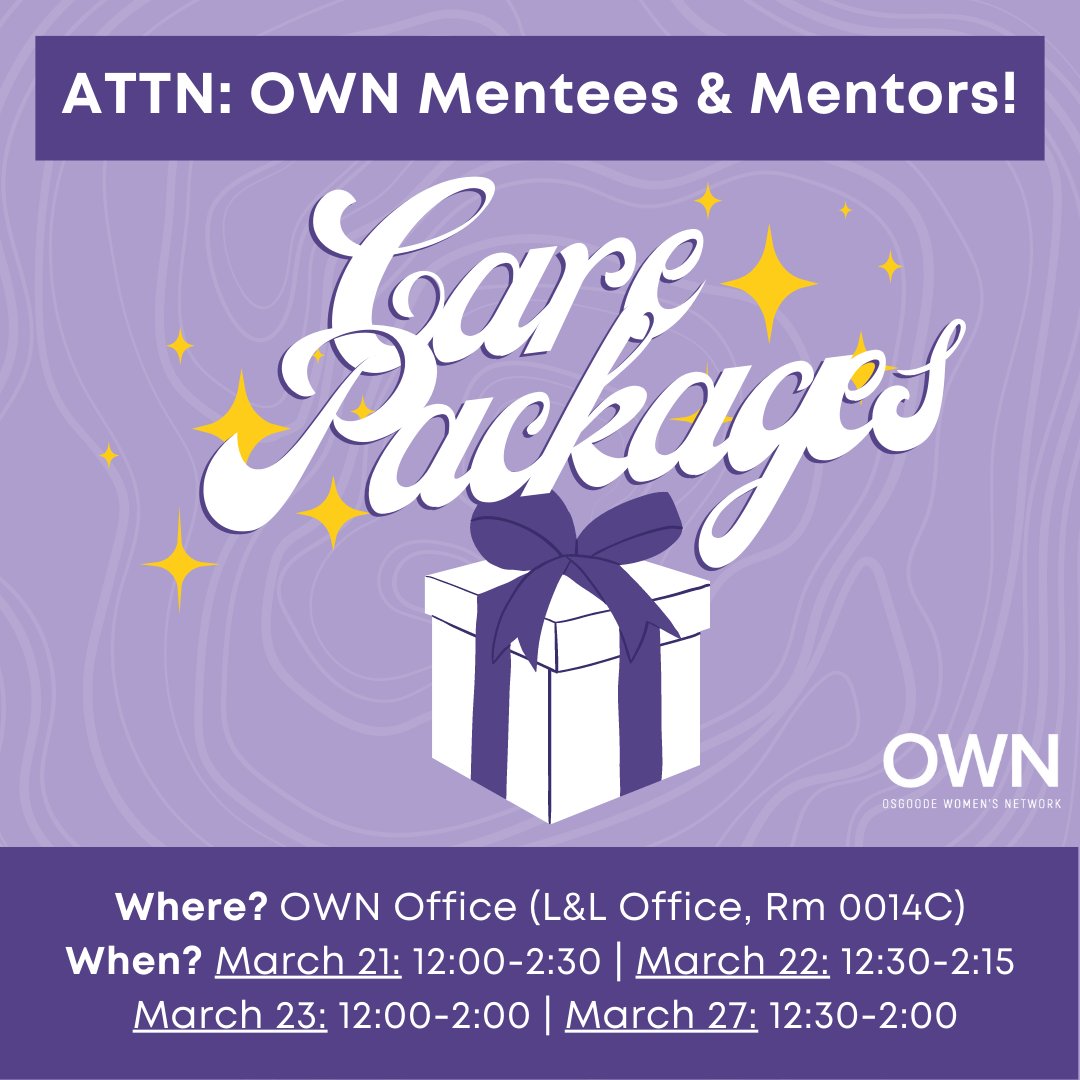 ATTN: OWN Mentees &amp; Mentors!
Thank you for all your hard work this term! As a token of our appreciation, come by the OWN office to pick up a little something to help get you through this busy season!
