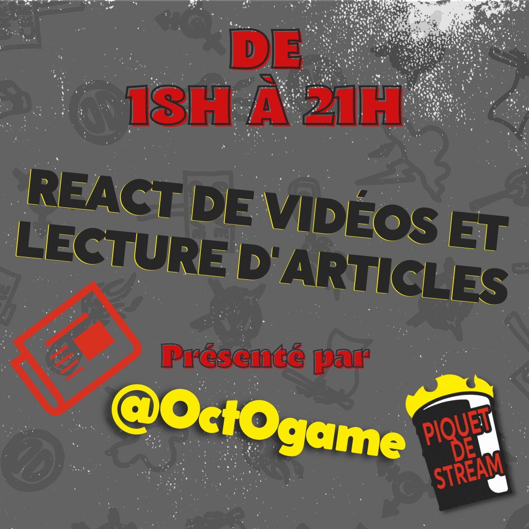 0ct0game fait du react d'articles et vidéos pour cet avant-dernier stream du Piquet 🔥
twitch.tv/piquetdestream

Donnez avant la fin !!!!!!!
helloasso.com/associations/c…

#GreveGenerale
#ReformeDesRetraites