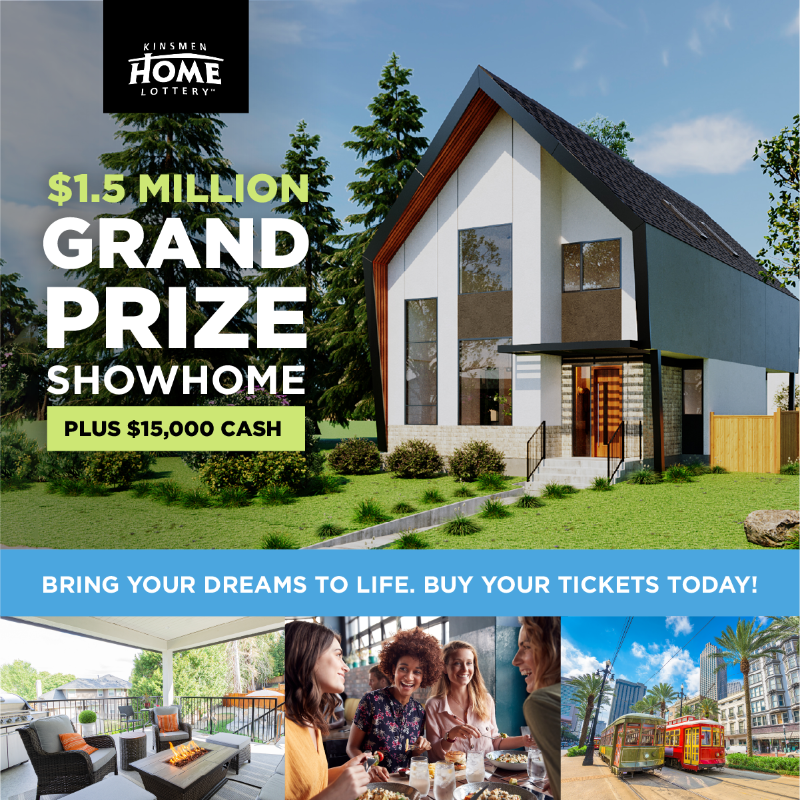 KinsmenHome's tweet photo. WIN the $1.5 Million Grand Prize Showhome, PLUS $15,000 in cold, hard Cash!

🎁PLUS, a ton of other amazing prizes. 

Every ticket purchased goes towards projects in Saskatchewan that support the community’s greatest need.❤️

Buy your tickets today!