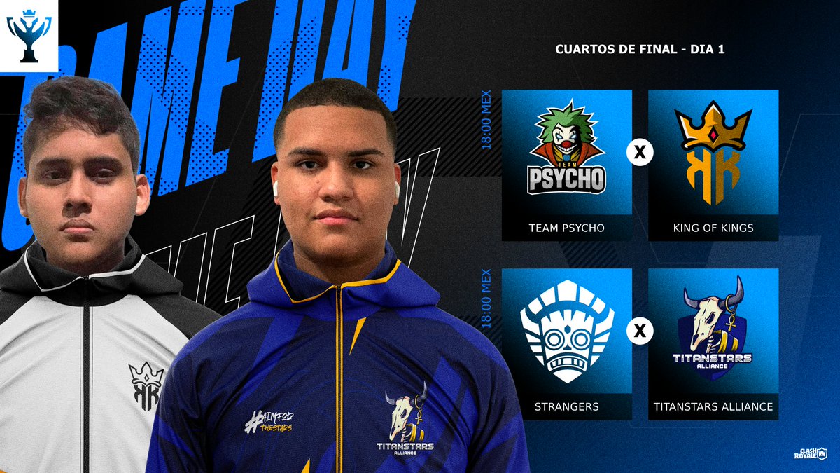 AGMaster_League's tweet photo. 𝗖𝗥 × 𝗖𝘂𝗮𝗿𝘁𝗼𝘀 𝗱𝗲 𝗙𝗶𝗻𝗮𝗹 𝗗𝗶𝗮 𝟭🔰

¡ Continuamos con los Play Off de nuestra sexta edición premium !

🤡 @TEAM_PSYCHO_FR 🆚 @KingOfKings_GG 👑
⏰[16hrs🇲🇽 | 23hrs🇨🇵]

🔥 @StrangersGG 🆚 @TitanStarsAll ✨
⏰[18hrs🇲🇽]

¡ No te los pierdas !

#MLP6 https://t.co/SxH67wq0AC