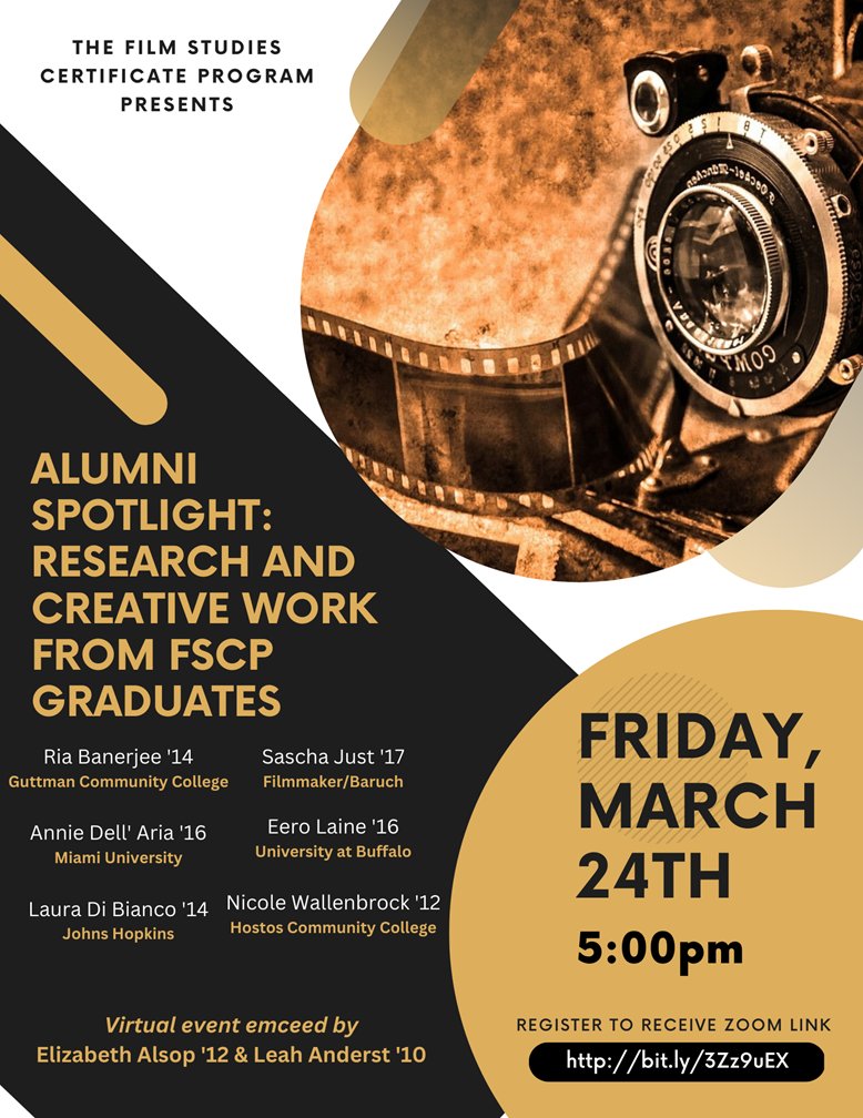 Annie Dell'Aria (@annerd23) on Twitter photo Join me and some awesome fellow <a href="/GC_CUNY/">The Graduate Center</a> Film Studies alums for what promises to be an exciting discussion on Friday! <a href="/CUNYCSG/">Graduate Center Cinema Studies Group 🎬</a> Join me and some awesome fellow <a href="/GC_CUNY/">The Graduate Center</a> Film Studies alums for what promises to be an exciting discussion on Friday! <a href="/CUNYCSG/">Graduate Center Cinema Studies Group 🎬</a>