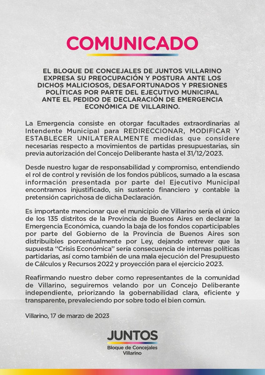 MeneghiniL's tweet photo. Cambiemos sigue metiendo palos en la rueda, mintiendo y aprovechando el año electoral.
Hasta que el intendente de @gobvillarino cuente con el dinero, que tiene que llegar de la provincia, pide la emergencia económica.
Sigo+
@CaliBevi 
@mfbevilacqua https://t.co/a59yachOFY
