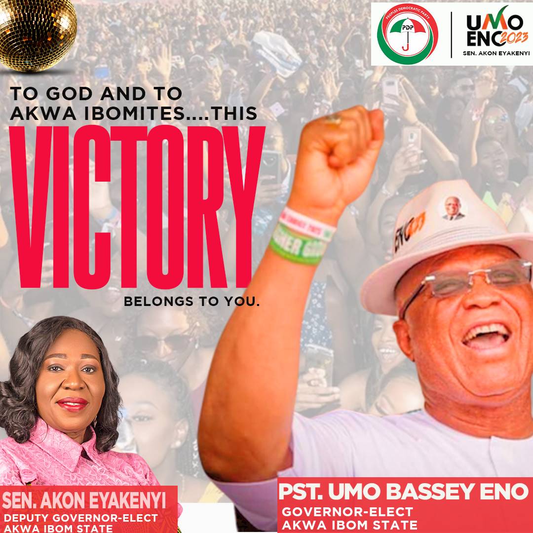 teamumoeno's tweet photo. IT’S A WIN4ALL.🎉🎉

PASTOR. UMO BASSEY ENO OFFICIALLY DECLARED AND ANNOUNCED BY INEC AS THE GOVERNOR-ELECT AKWA IBOM STATE. 

HUGE CONGRATULATIONS. 🎉🎉

#GovernorElect
#UmoEnoisreadytoServe
#teamumoeno https://t.co/CphC49bJLJ